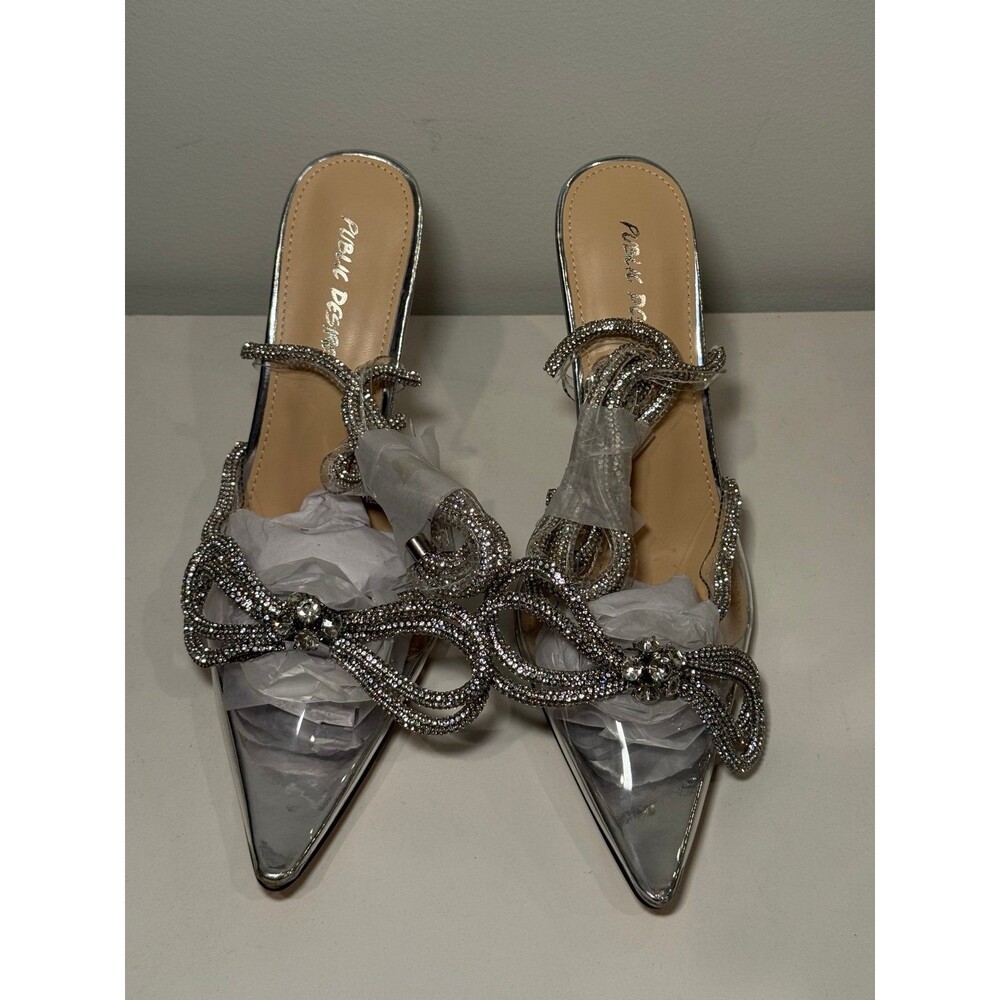 Silver rhinestone heels - size 8